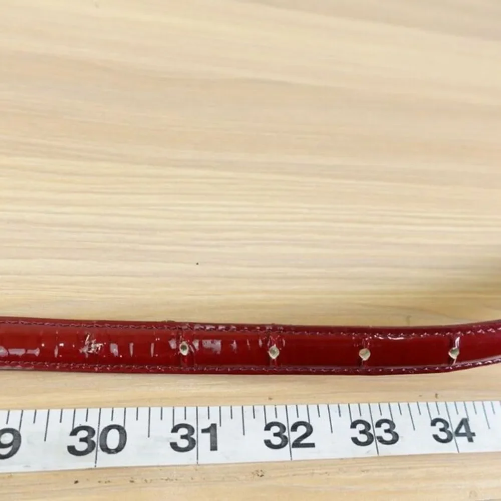 Burgundy Skinny Leather Belt Womens S Red Classic Old Money Japanese Luxury $188